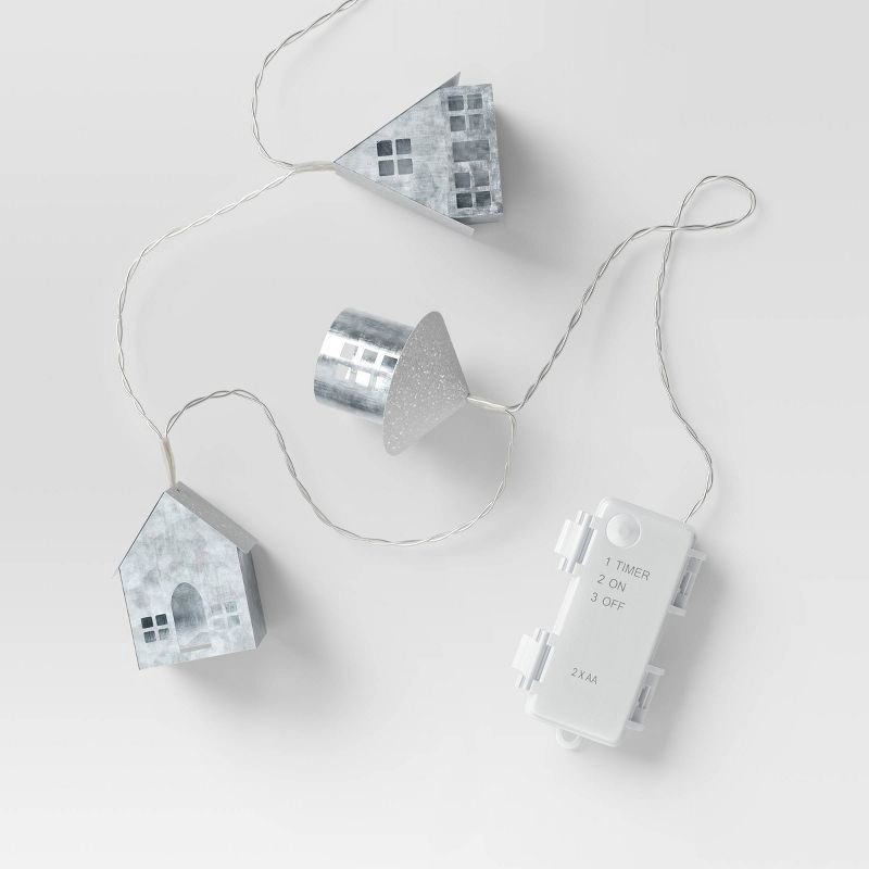 slide 4 of 4, 8ct LED Battery Operated Christmas Metal Village Novelty String Lights Warm White with Clear Wire - Wondershop™, 8 ct