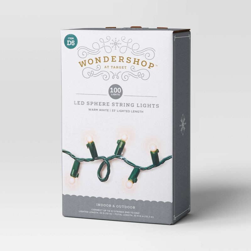 slide 5 of 5, 100ct Christmas LED Mini Sphere Orb Globe String Lights with Green Wire - Wondershop™, 100 ct