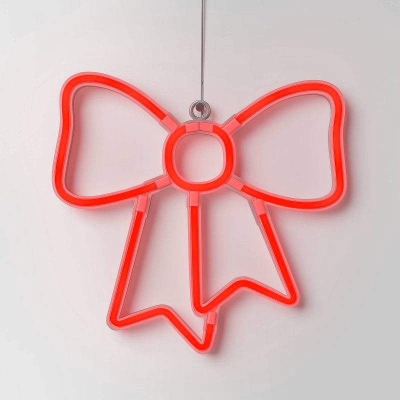 slide 1 of 4, LED Battery Operated Christmas Neon Bow Hangable Sign Red - Wondershop™, 1 ct