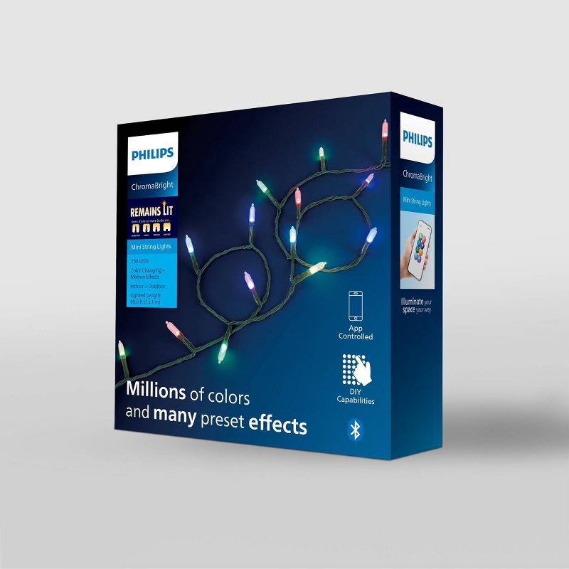 slide 4 of 6, 150ct Philips ChromaBright LED App Controlled Smooth Mini Lights with RGB LED's, Green Wire, Indoor/Outdoor, 150 ct