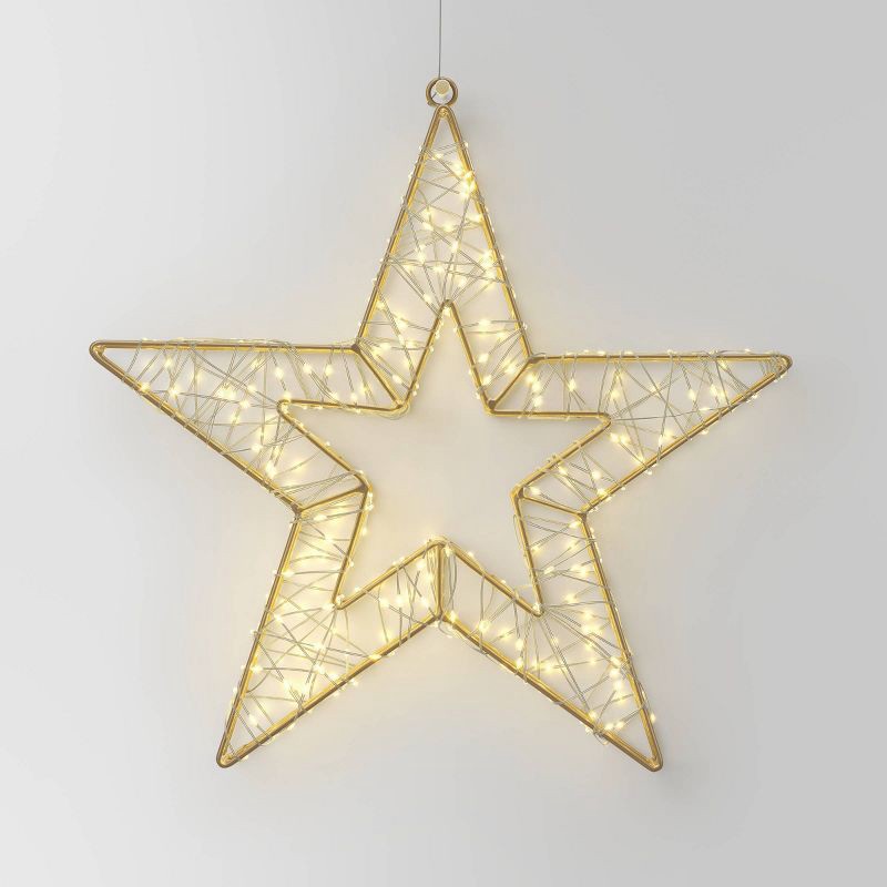 slide 1 of 4, 600ct LED High Density Champagne Metal Christmas Hanging Star Twinkling Dew Drop Lights Warm White - Wondershop™, 600 ct