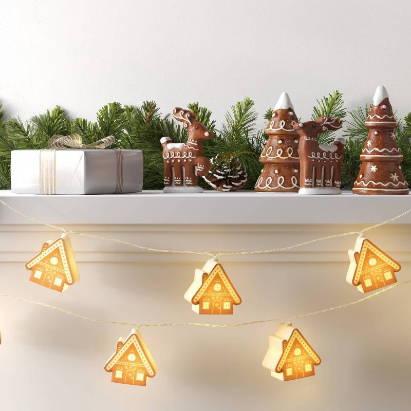 slide 2 of 5, 8ct LED Battery Operated Christmas Gingerbread Houses Novelty String Lights Warm White with Clear Wire - Wondershop™, 8 ct
