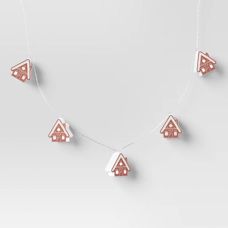 slide 3 of 5, 8ct LED Battery Operated Christmas Gingerbread Houses Novelty String Lights Warm White with Clear Wire - Wondershop™, 8 ct