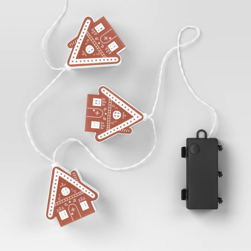 slide 4 of 5, 8ct LED Battery Operated Christmas Gingerbread Houses Novelty String Lights Warm White with Clear Wire - Wondershop™, 8 ct