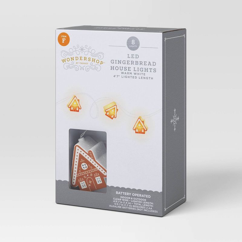slide 5 of 5, 8ct LED Battery Operated Christmas Gingerbread Houses Novelty String Lights Warm White with Clear Wire - Wondershop™, 8 ct