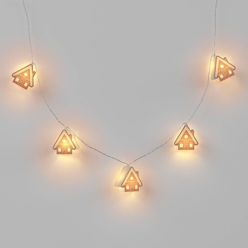 slide 1 of 5, 8ct LED Battery Operated Christmas Gingerbread Houses Novelty String Lights Warm White with Clear Wire - Wondershop™, 8 ct