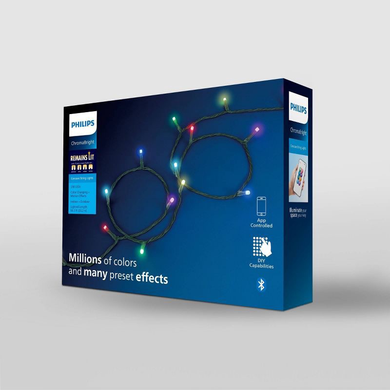 slide 4 of 6, 200ct Philips ChromaBright LED App Controlled Concave String Lights with RGB LED's, Green Wire, Indoor/Outdoor, 200 ct