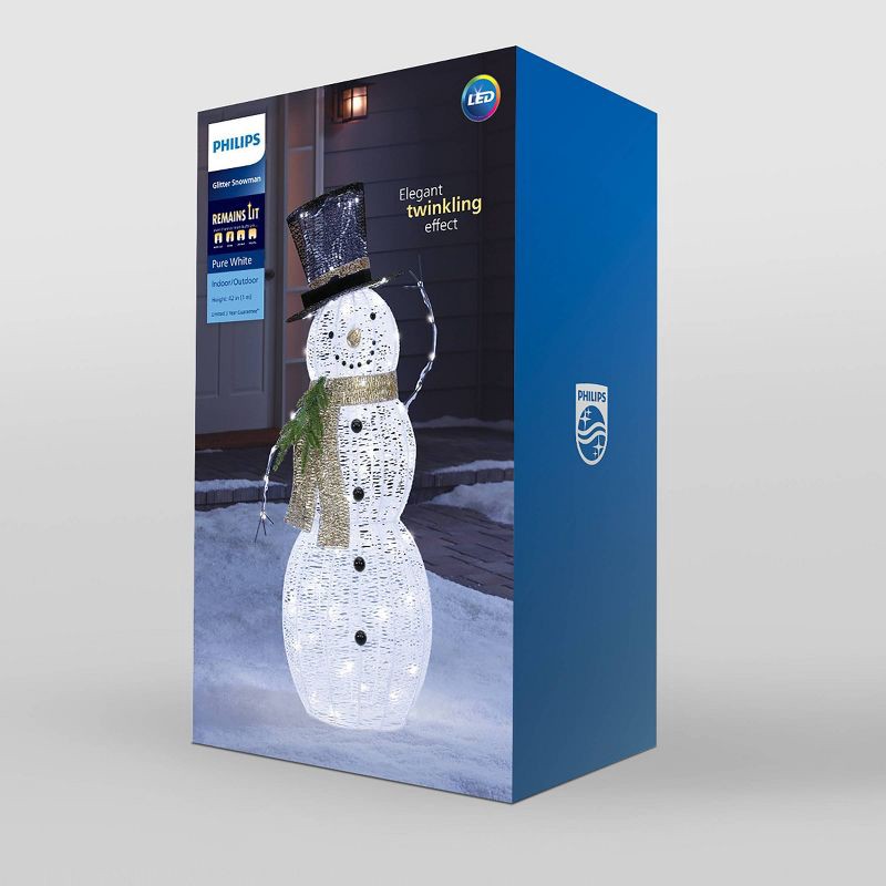 slide 3 of 4, 42" Philips LED White Champagne and Black Glitter String Snowman Novelty Indoor/Outdoor Sculpture Twinkling Pure White Lights, 1 ct