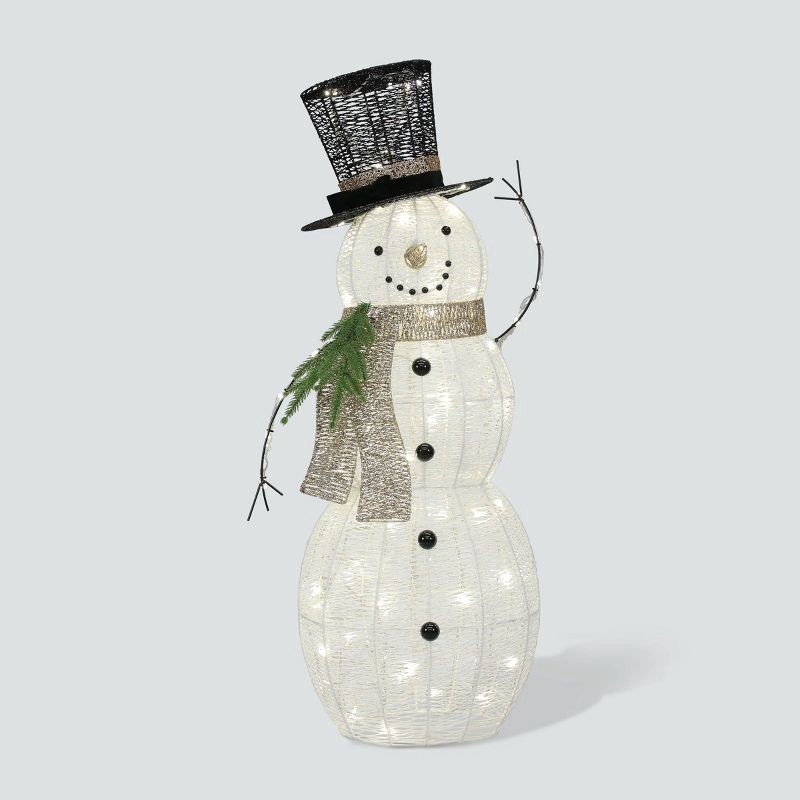 slide 1 of 4, 42" Philips LED White Champagne and Black Glitter String Snowman Novelty Indoor/Outdoor Sculpture Twinkling Pure White Lights, 1 ct