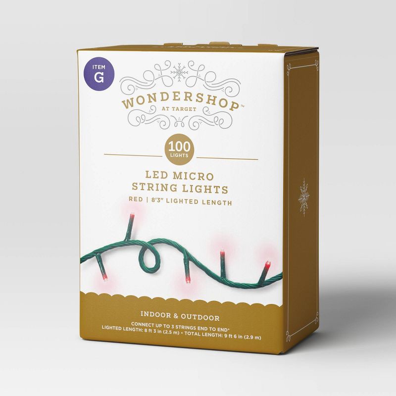 slide 5 of 5, 9.5' 3mm 100ct LED Micro Christmas String Lights Red with Green Wire - Wondershop™, 100 ct