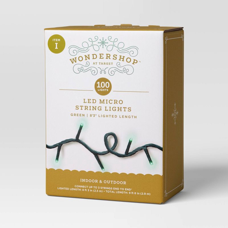 slide 5 of 5, 9.5' 3mm 100ct LED Micro Christmas String Lights Green with Green Wire - Wondershop™, 100 ct