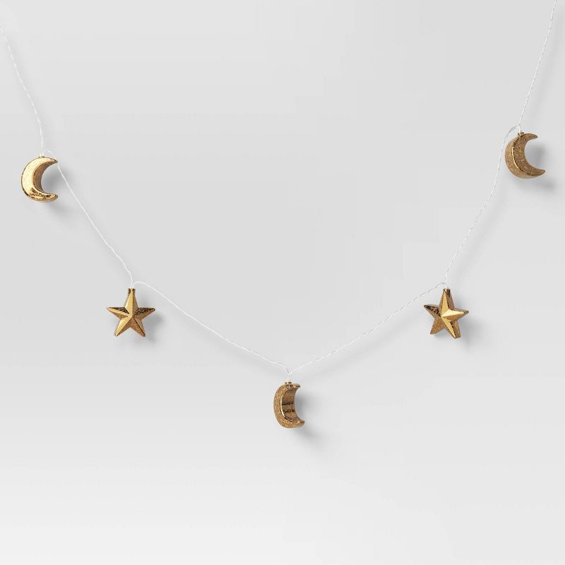 slide 3 of 4, 10ct LED Battery Operated Faux Mercury Star and Moon Christmas Indoor/Outdoor Novelty String Lights Warm White with Clear Wire - Wondershop™, 10 ct