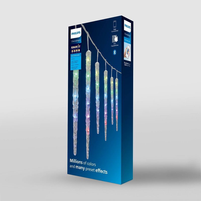 slide 4 of 6, 12ct Philips ChromaBright LED App Controlled Molded Icicle with RGB LED's, Green Wire, Indoor/Outdoor, 12 ct