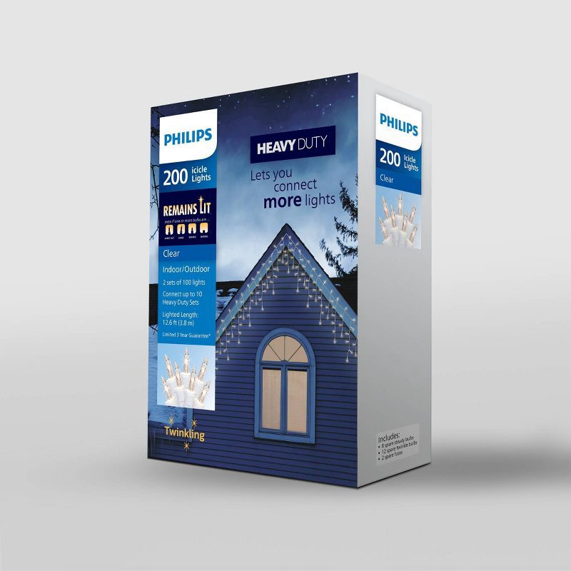 slide 4 of 6, 200ct Philips Heavy Duty Indandescent Smooth Mini Icicle Lights with White Wire and Remains Lit Technology, 200 ct