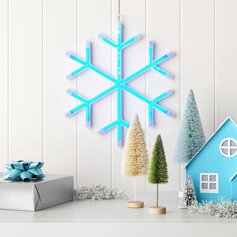slide 2 of 4, LED Battery Operated Christmas Neon Snowflake Hangable Sign Blue - Wondershop™, 1 ct