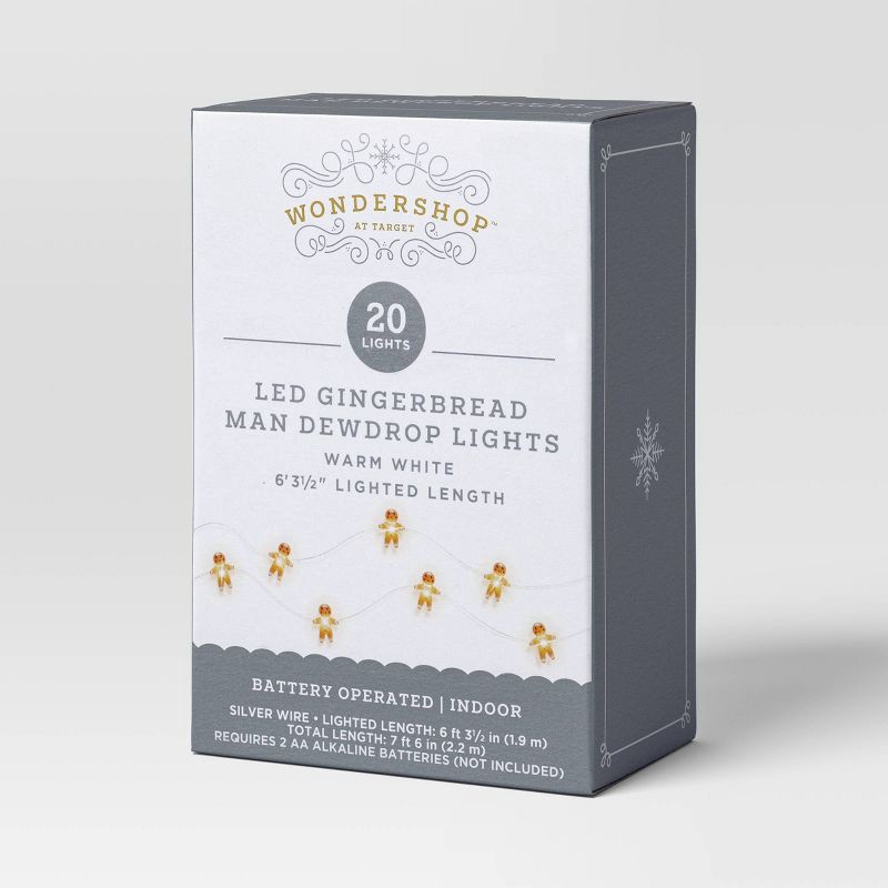 slide 5 of 5, 20ct LED Battery Operated Christmas Gingerbread Man Dew Drop Lights Warm White with Silver Wire - Wondershop™, 20 ct