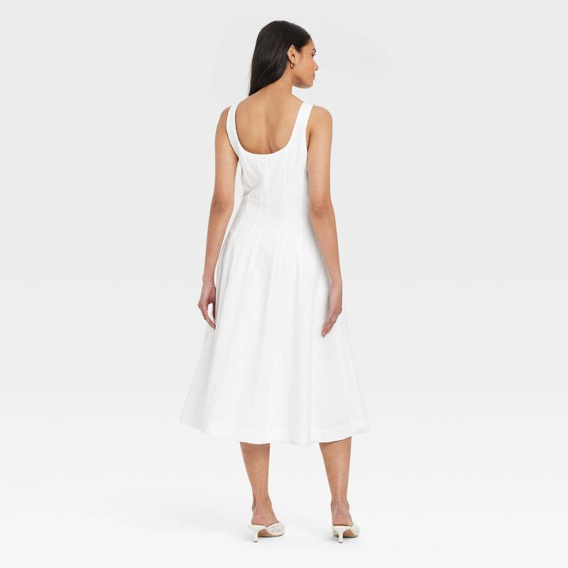 slide 2 of 3, Women's Corset Midi A-Line Dress - A New Day™ White 12: Cotton Rayon Blend, Side Zipper, U Neck, Sleeveless, 1 ct