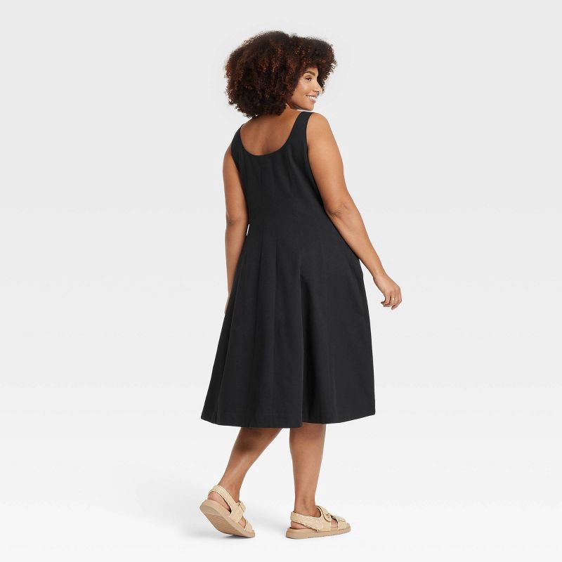 slide 2 of 3, Women's Corset Midi A-Line Dress - A New Day™ Black 17: Cotton Rayon Blend, Side Zipper, U Neck, Sleeveless, 1 ct