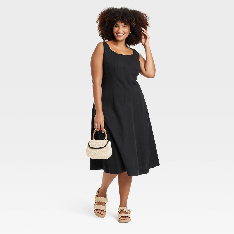 slide 3 of 3, Women's Corset Midi A-Line Dress - A New Day™ Black 17: Cotton Rayon Blend, Side Zipper, U Neck, Sleeveless, 1 ct