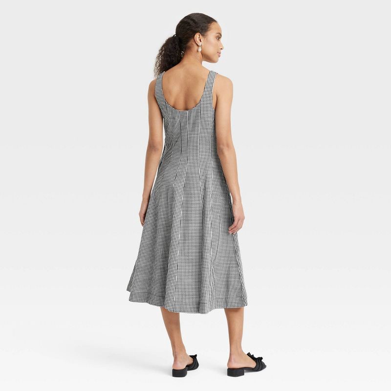slide 2 of 3, Women's Corset Midi A-Line Dress - A New Day™ Black Gingham 8: Cotton Rayon Blend, Side Zipper, Sleeveless, U Neck, Side Pocket, 1 ct