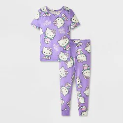 Toddler Girls' 2pc Hello Kitty Short Sleeve Viscose Snug Fit Pajama Set - Purple 5T