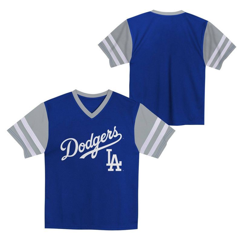 slide 1 of 3, MLB Los Angeles Dodgers Toddler Boys' Team Jersey - 2T: V Neck Pullover, Short Sleeve, 1 ct