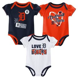 MLB Detroit Tigers Infant Girls' 3pk White Bodysuit - 12M: Team Logo Sports Knit