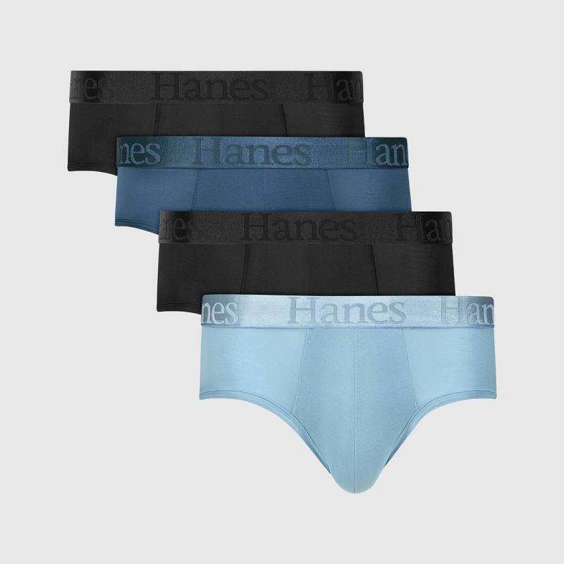 slide 1 of 8, Hanes Premium Hanes Originals Premium Men's SuperSoft Briefs 4pk -Teal Blue/Blue/Black XL: Tagless, Moisture Wicking, Stretch Knit, 4 ct