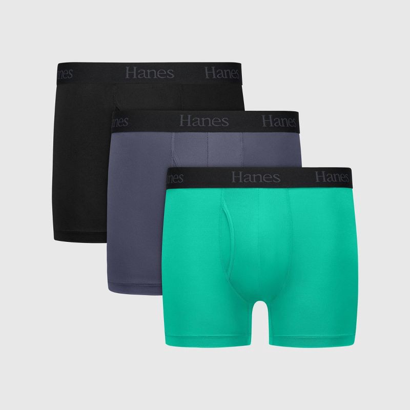 slide 1 of 6, Hanes Premium Hanes Originals Premium Men's Super Stretch Trunks 3pk - Green/Gray/Black S, 3 ct