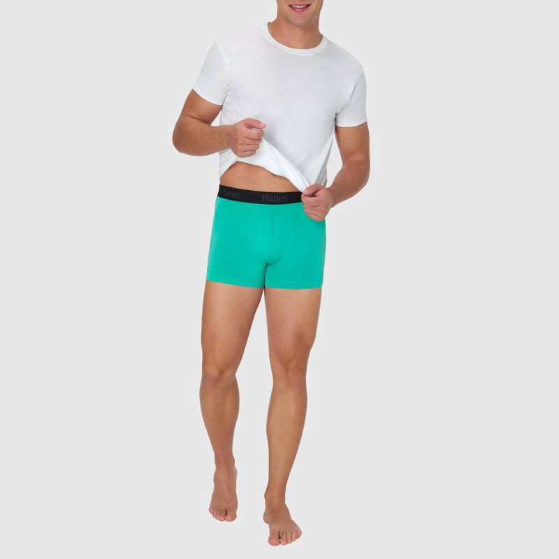 slide 6 of 6, Hanes Premium Hanes Originals Premium Men's Super Stretch Trunks 3pk - Green/Gray/Black L: Tagless, Moisture Wicking, Quick Dry, 3 ct