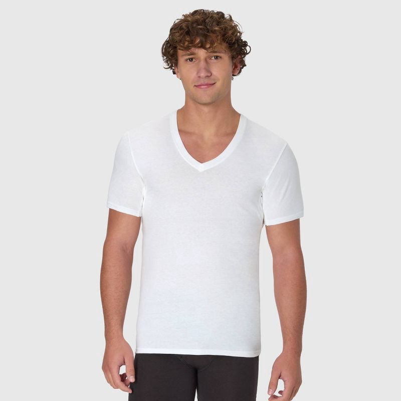 slide 3 of 6, Hanes Premium Men's Sweat Block V-Neck Undershirt 3pk - White S: Cotton Knit, Tagless, Moisture Wicking, 3 ct
