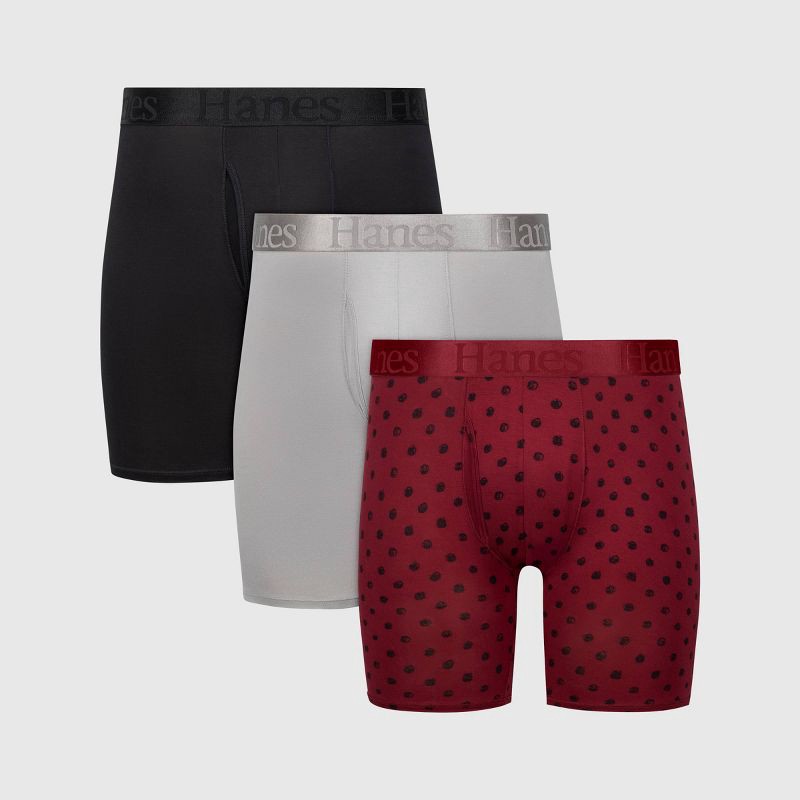 slide 1 of 9, Hanes Premium Hanes Originals Premium SuperSoft Boxer Briefs 3pk - Burgundy/Gray/Black S: Lightweight, Tagless, Moisture Wicking, Stretch Knit Fabric, 3 ct