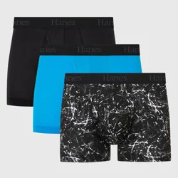 Hanes Premium Hanes Originals Premium Men's Super Stretch Trunks 3pk - Blue/Black S: Tagless, Moisture Wicking, Quick Dry