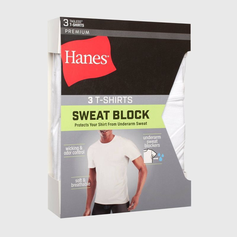 slide 2 of 6, Hanes Premium Men's Sweat Block Crew Neck Undershirt 3pk - White XXL: Tagless, Moisture Wicking,, 3 ct