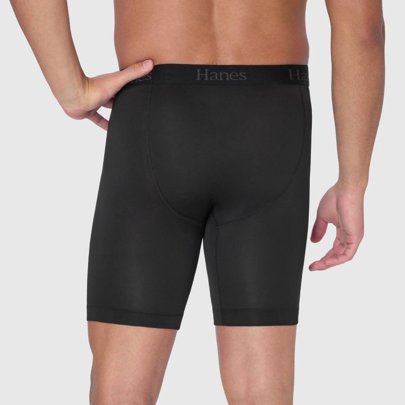 slide 5 of 6, Hanes Premium Hanes Originals Premium Men's Super Stretch Long Leg Boxer Briefs 3pk - Teal Blue/Gray/Black S: Lightweight, Tagless, Moisture Wicking, 3 ct