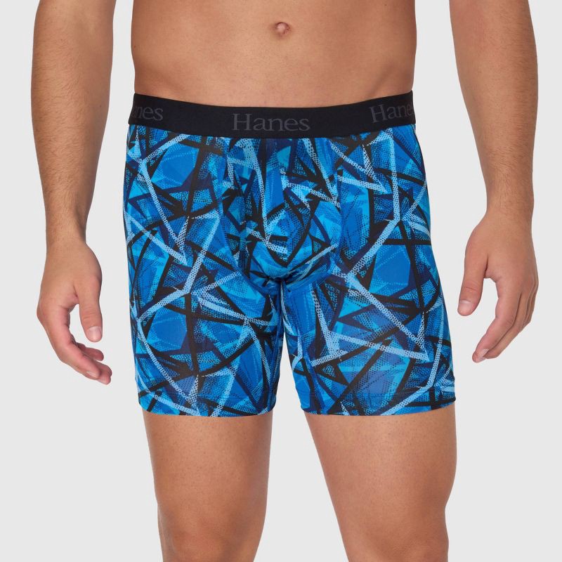 slide 3 of 6, Hanes Premium Hanes Originals Premium Super Stretch Boxer Briefs 3pk - Blue/Black M: Tagless, Moisture Wicking, Quick Drying, 3 ct