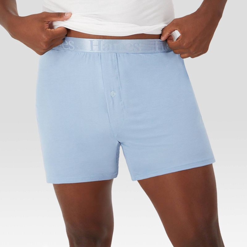 slide 6 of 9, Hanes Premium Hanes Originals Premium Men's SuperSoft Knit Boxer Shorts 3pk - Blue/Gray/Black S: Tagless, Moisture Wicking, Stretch Fabric, 3 ct