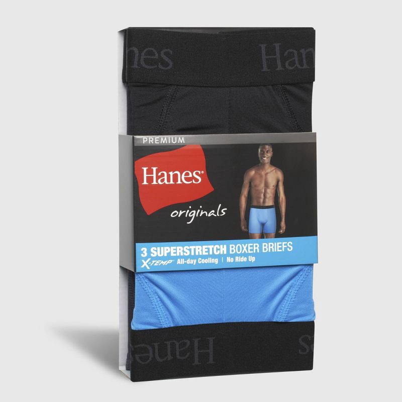 slide 2 of 6, Hanes Premium Hanes Originals Premium Men's Super Stretch Boxer Briefs 3pk - Blue/Gray/Black M: Tagless, Moisture Wicking, Quick Drying, Breathable, 3 ct