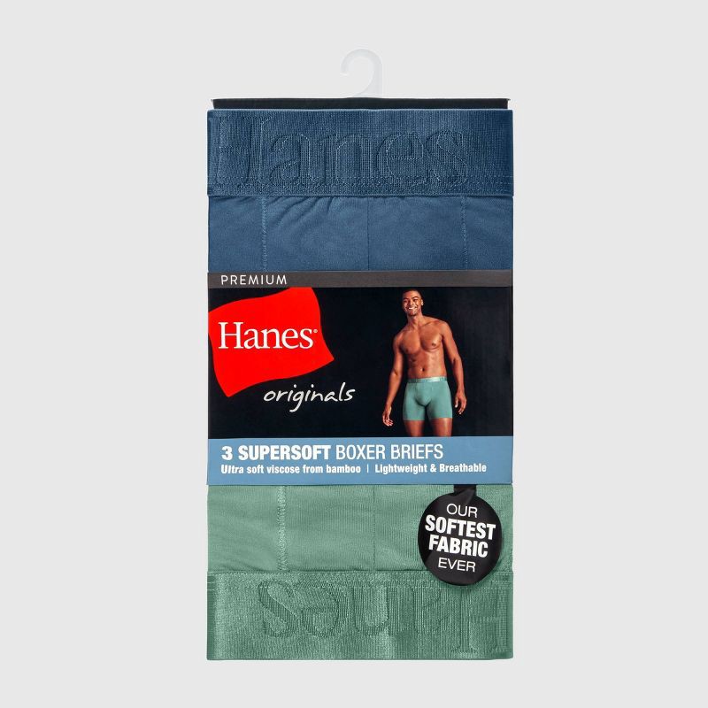 slide 2 of 9, Hanes Premium Hanes Originals Premium Men's SuperSoft Boxer Briefs 3pk - Teal Blue/Sage Green/Light Blue S: Tagless, Moisture Wicking, Stretch Fabric, 3 ct
