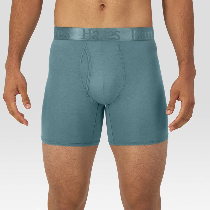 slide 3 of 9, Hanes Premium Hanes Originals Premium Men's SuperSoft Boxer Briefs 3pk - Teal Blue/Sage Green/Light Blue S: Tagless, Moisture Wicking, Stretch Fabric, 3 ct
