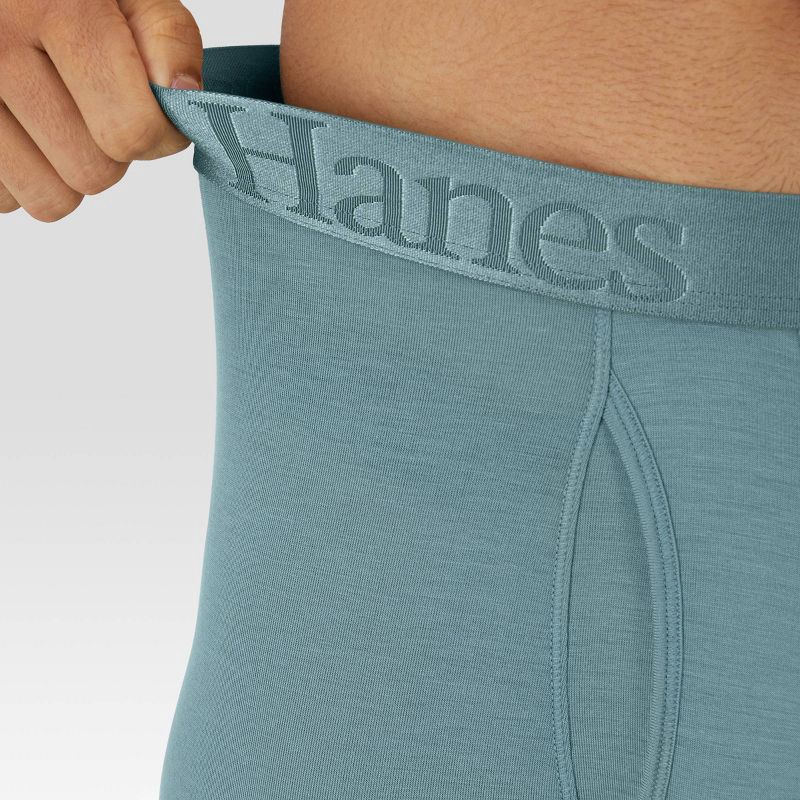slide 4 of 9, Hanes Premium Hanes Originals Premium Men's SuperSoft Boxer Briefs 3pk - Teal Blue/Sage Green/Light Blue S: Tagless, Moisture Wicking, Stretch Fabric, 3 ct