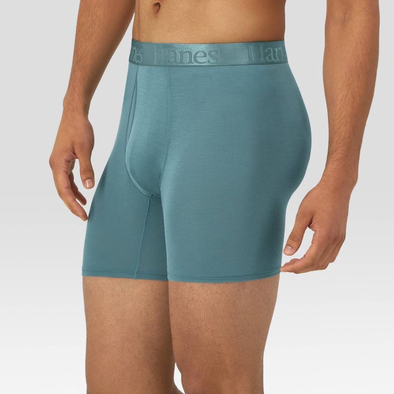 slide 6 of 9, Hanes Premium Hanes Originals Premium Men's SuperSoft Boxer Briefs 3pk - Teal Blue/Sage Green/Light Blue S: Tagless, Moisture Wicking, Stretch Fabric, 3 ct