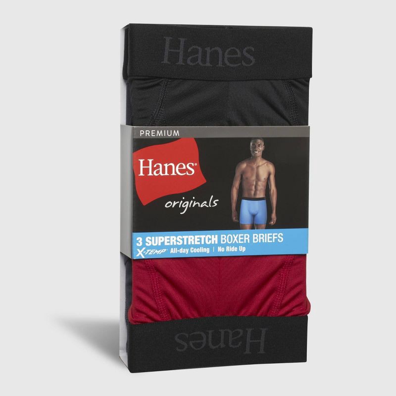 slide 2 of 6, Hanes Premium Hanes Originals Premium Men's Super Stretch Boxer Briefs 3pk - Gray/Red/Black L: Tagless, Moisture Wicking, Quick Dry, 3 ct