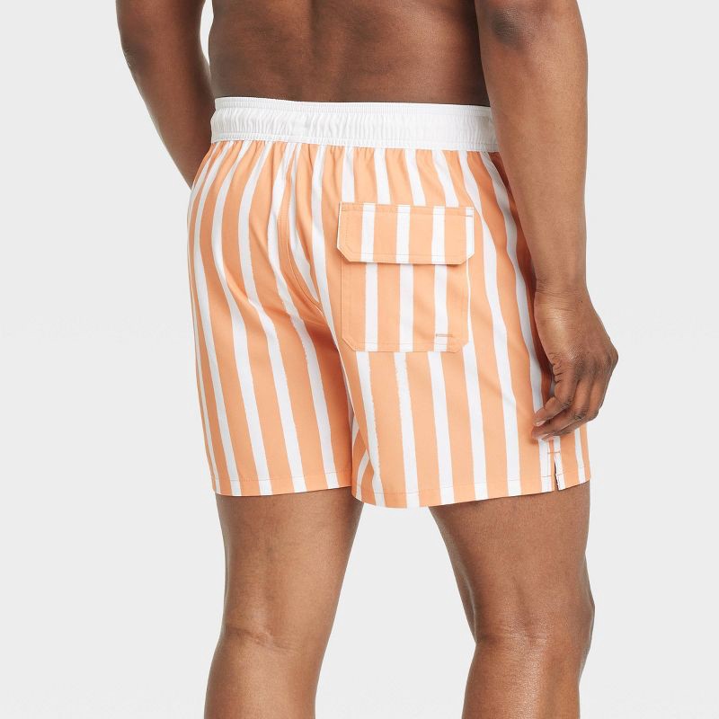 slide 2 of 4, Men's 5'' Striped Swim Trunks - Goodfellow & Co™ Orange Stripe L: UPF 50+, Pull-On Waist, Knit Fabric, 1 ct