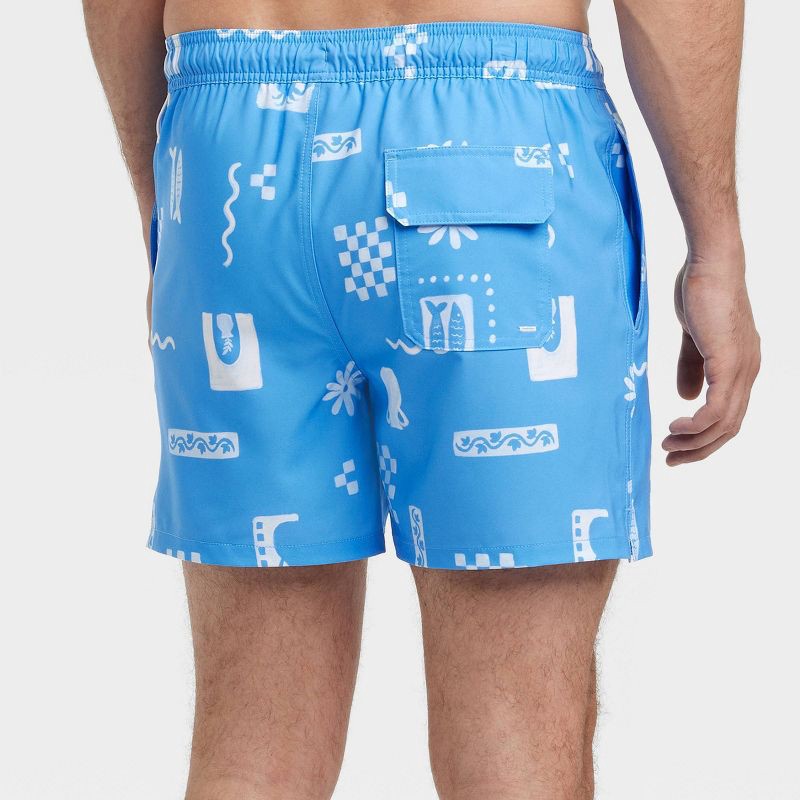 slide 2 of 4, Men's 5" Fish Swim Trunks - Goodfellow & Co™ Blue S: Recycled Polyester, UPF 50+, Pull-On Waist, 1 ct
