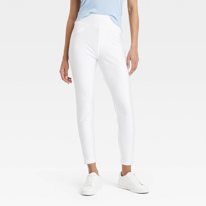 slide 1 of 3, Women's High Waisted Jeggings - A New Day™ White M: Back Pocket, Wide Waistband, 1 ct