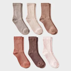 Women's Variegated Ribbed 6pk Mid Crew Socks - A New Day™ Peach/Beige/Brown 4-10: Cotton Blend, Tagless, Smooth Toe Seams