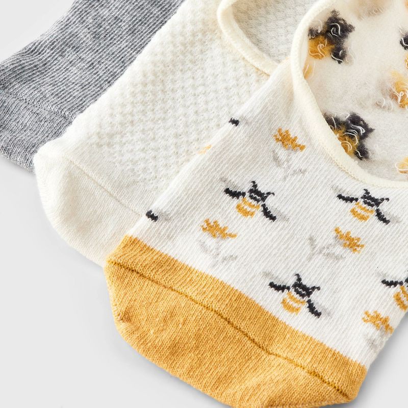 slide 3 of 3, Women's Bee 3pk Liner Socks - A New Day™ Ivory/Gold/Heather Gray 4-10: Cotton Blend, Seamless Toe, Hidden Gel Heel Grip, 3 ct