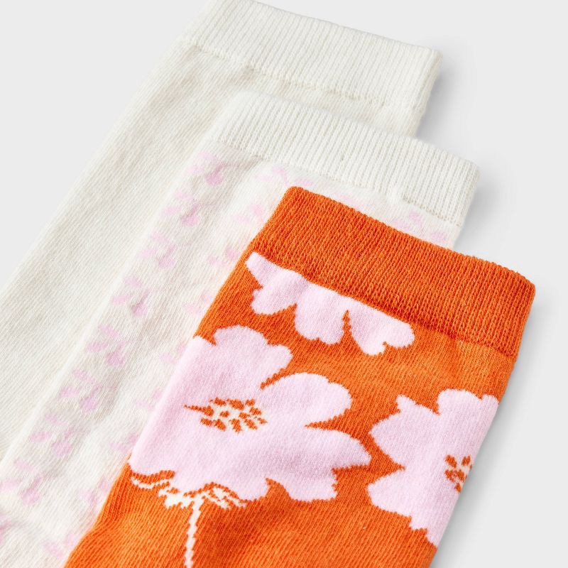 slide 3 of 3, Women's Floral 3pk Crew Socks - A New Day™ Orange/Pink/Ivory 4-10: Tagless, Smooth Toe Seams, 3 ct