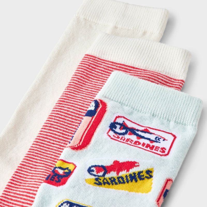 slide 3 of 3, Women's Sardines 3pk Crew Socks - A New Day™ Aqua/Ivory/Red 4-10: Floral Knit, Tagless, Smooth Toe Seams, 3 ct